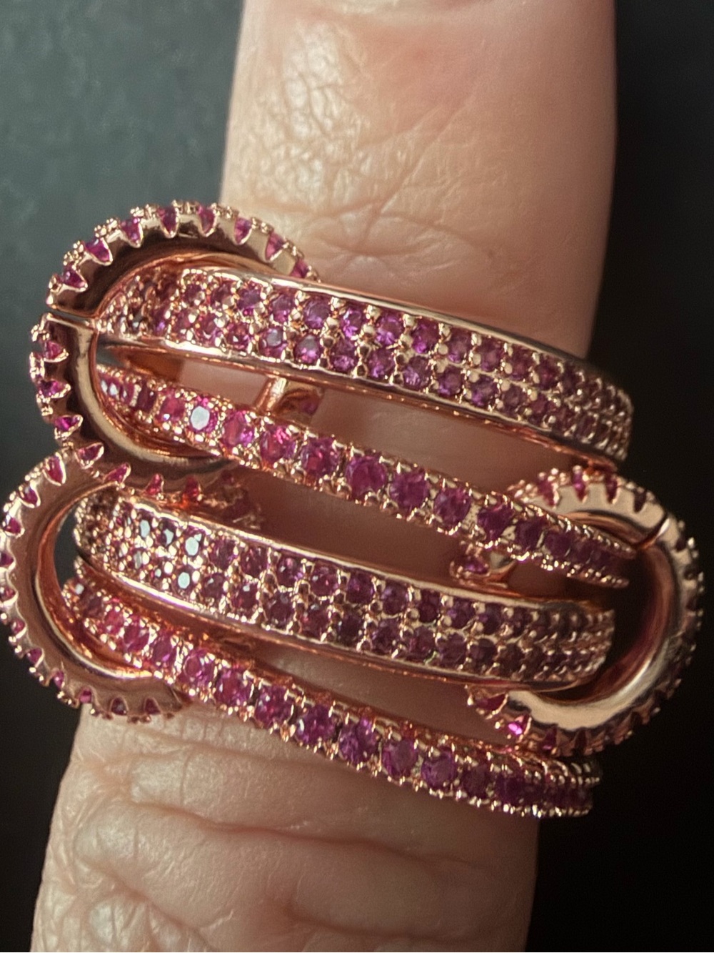 Rose Gold Pink Pave Loop Ring - Women Jewelry